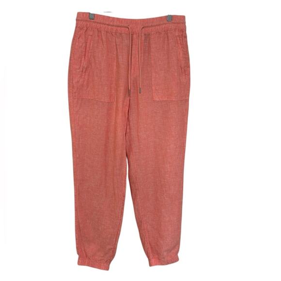 Athleta Retreat Linen Jogger Pants in Sunset Glow (Coral) - Size 10 - Picture 2 of 6